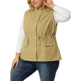 thumbnail image 4 of Agnes Orinda Women's Plus Size Sleeveless Anorak Cargo Coats Zip Button Drawstring Waist Vest Jackets 3X Khaki, 4 of 7