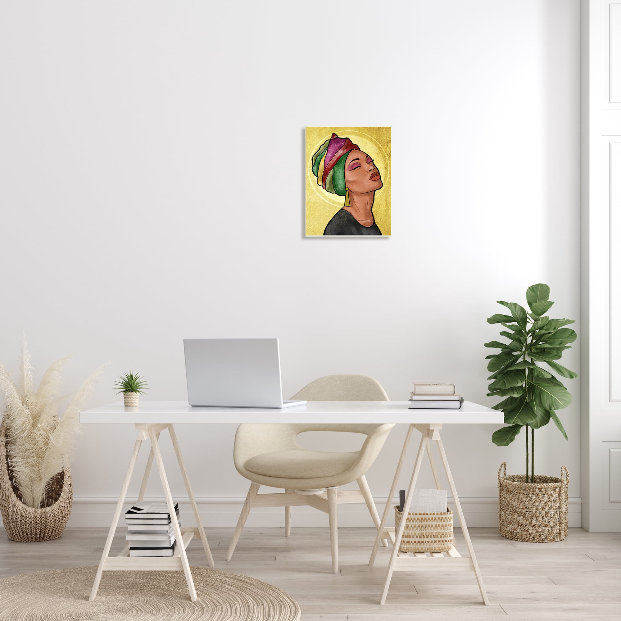 Stupell Industries Glamour Woman Portrait Fashion Cosmetics and Headwrap World Cultures Painting Unframed Art Print Wall Art, 13 x 19