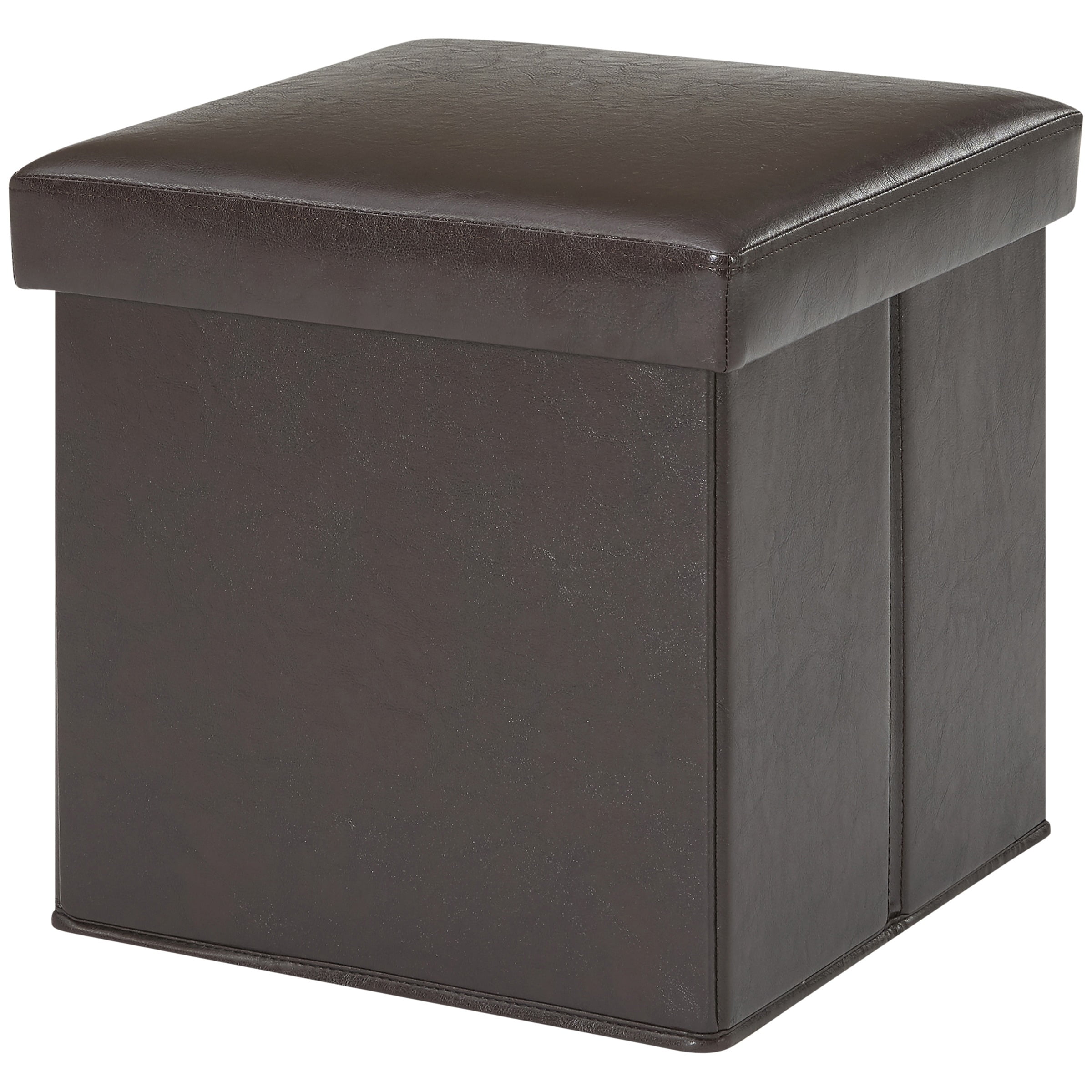 Mainstays Ultra Collapsible Storage, Round Brown Faux Leather Storage Ottoman