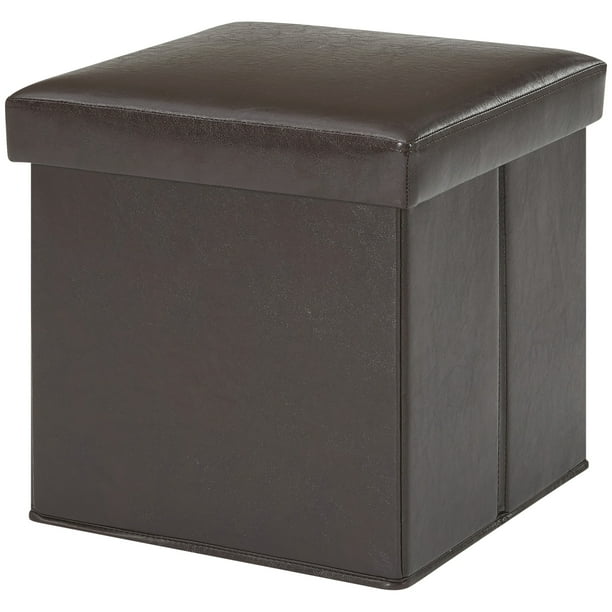 Mainstays Ultra Collapsible Storage Ottoman, Brown Faux Leather