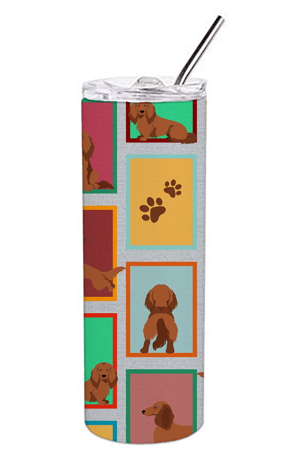 Lots of Longhaired Red Dachshund Stainless Steel 20 oz Skinny Tumbler 3 in x 8.25 in