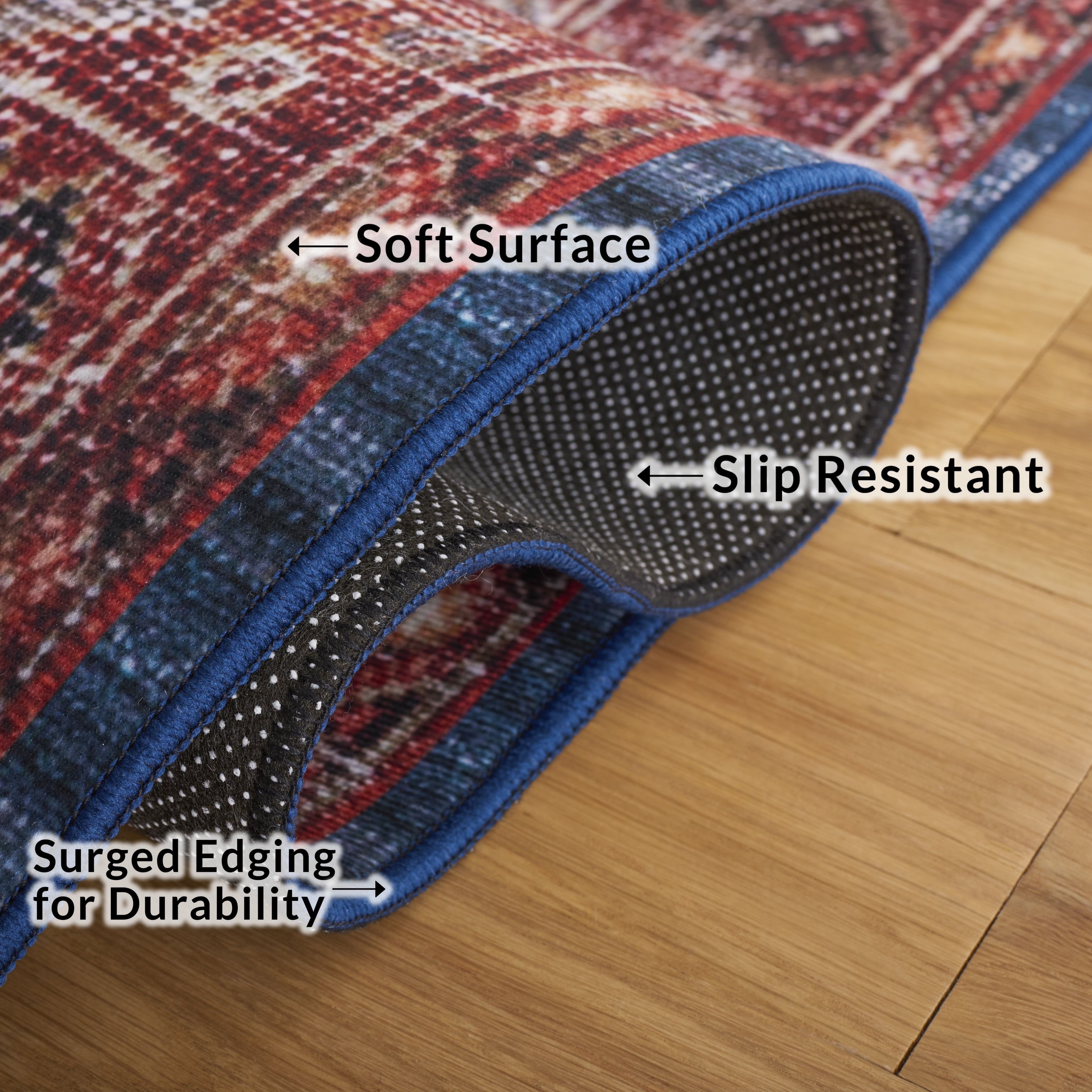 Safavieh Tucson Bronagh Oriental Machine Washable Area Rug, Navy/Rust, 4' x 4' Round