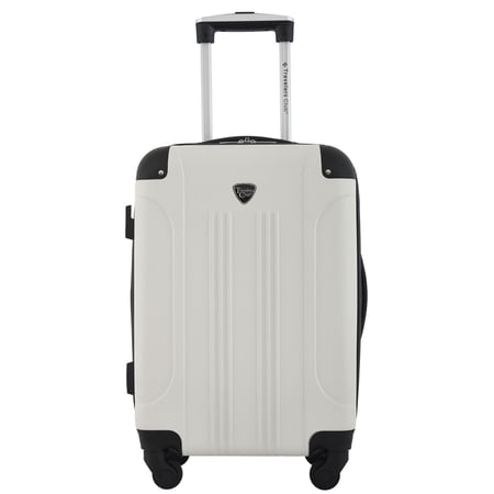 Travelers Club 20" Expandable Hard Side Spinner Rolling Carry-on Luggage, Moonbeam White