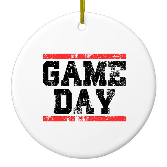DistinctInk Hanging Ceramic Christmass Tree Ornament with Gold String - Great Gift / Present - 2 3/4 inch diameter - Game Day