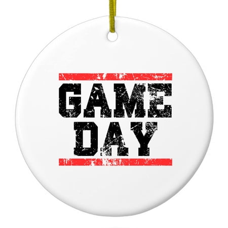 DistinctInk Hanging Ceramic Christmas Ornament - Game Day - Gold String 2-3/4 inch Diameter