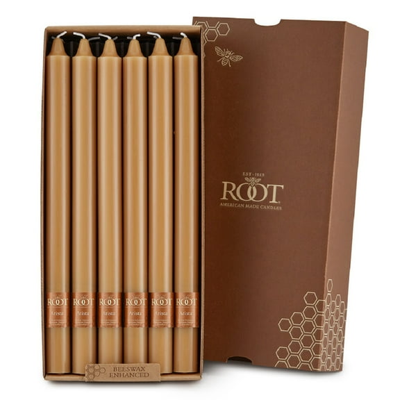 ROOT Candles Unscented Smooth Arista™ Taper Candles, 12-Inch Tall, Box of 12, Color: Beeswax