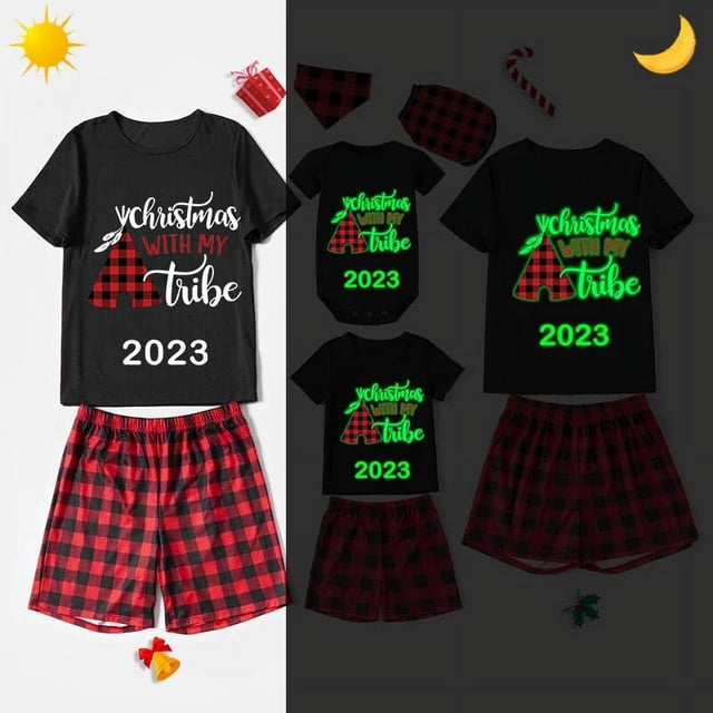 Pijama navideño a juego para toda la familia, ropa de dormir luminosa y brillante con My Tube, color rojo, 2023