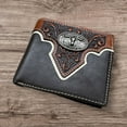 thumbnail image 2 of Western Stakes Leather Wallet Floral Embossed Tooled Bi Fold Soft Leather Texas Longhorn Concho Checkbook Style Cowboy Hand Crafted High End Mens Wallets Leather Gifts For Men (Coffee), 2 of 5