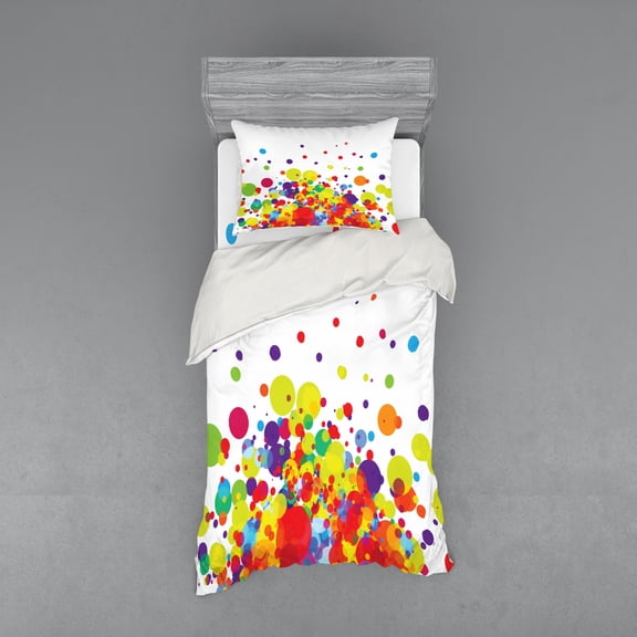 Ambesonne Colorful Bedding Set 3 Pcs, Abstract Circle Rounds, Twin, Multicolor