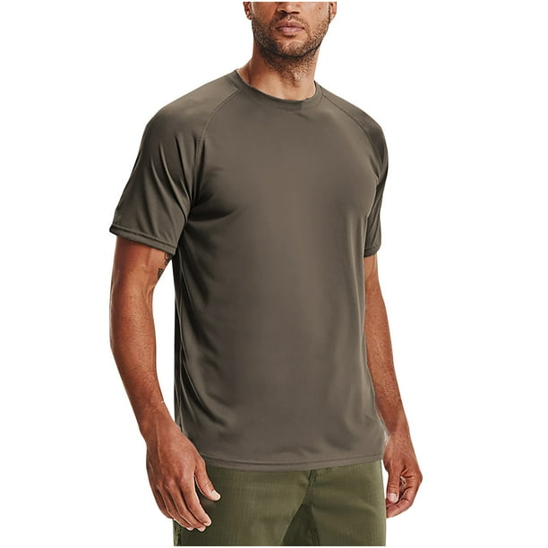 Playera Elvqul para Hombre Deportivas Economicas de Compresión Café Manga Corta de Color Sólido Cuello Redondo