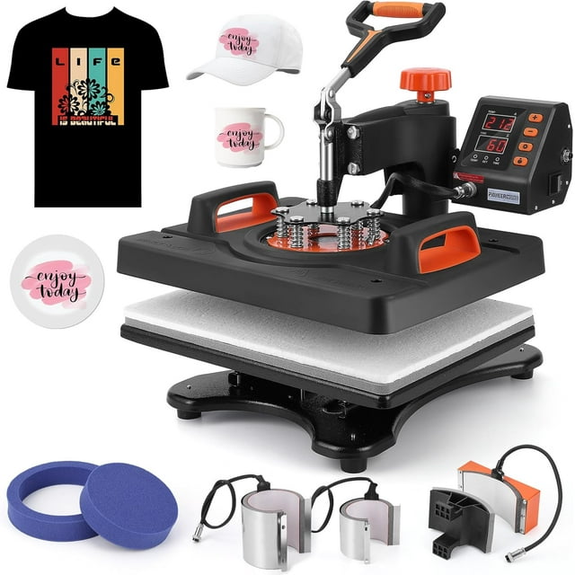 PIONEERWORKS 6 in 1 Heat Press Machine 12x15inch, T-Shirt Pressing Machine Slide Out Design with Digital Controller, Heat Press Transfer Combo for T-Shirt/Hat/Cap/Mug/Plate
