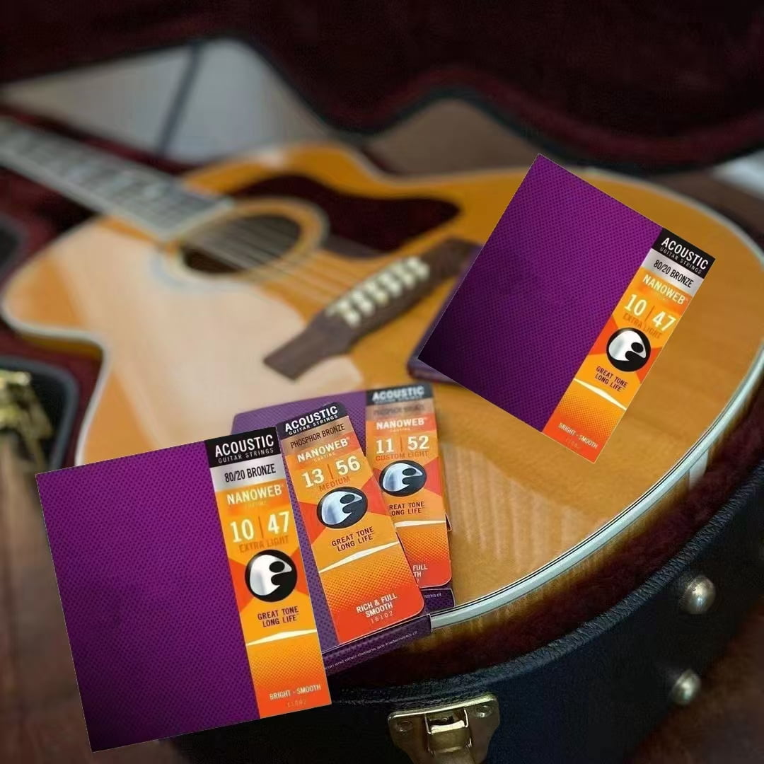 3-piece set of timbre elixir 11002 nano mesh coated acoustic guitar strings, 80/20 brass ultra light 10-47
