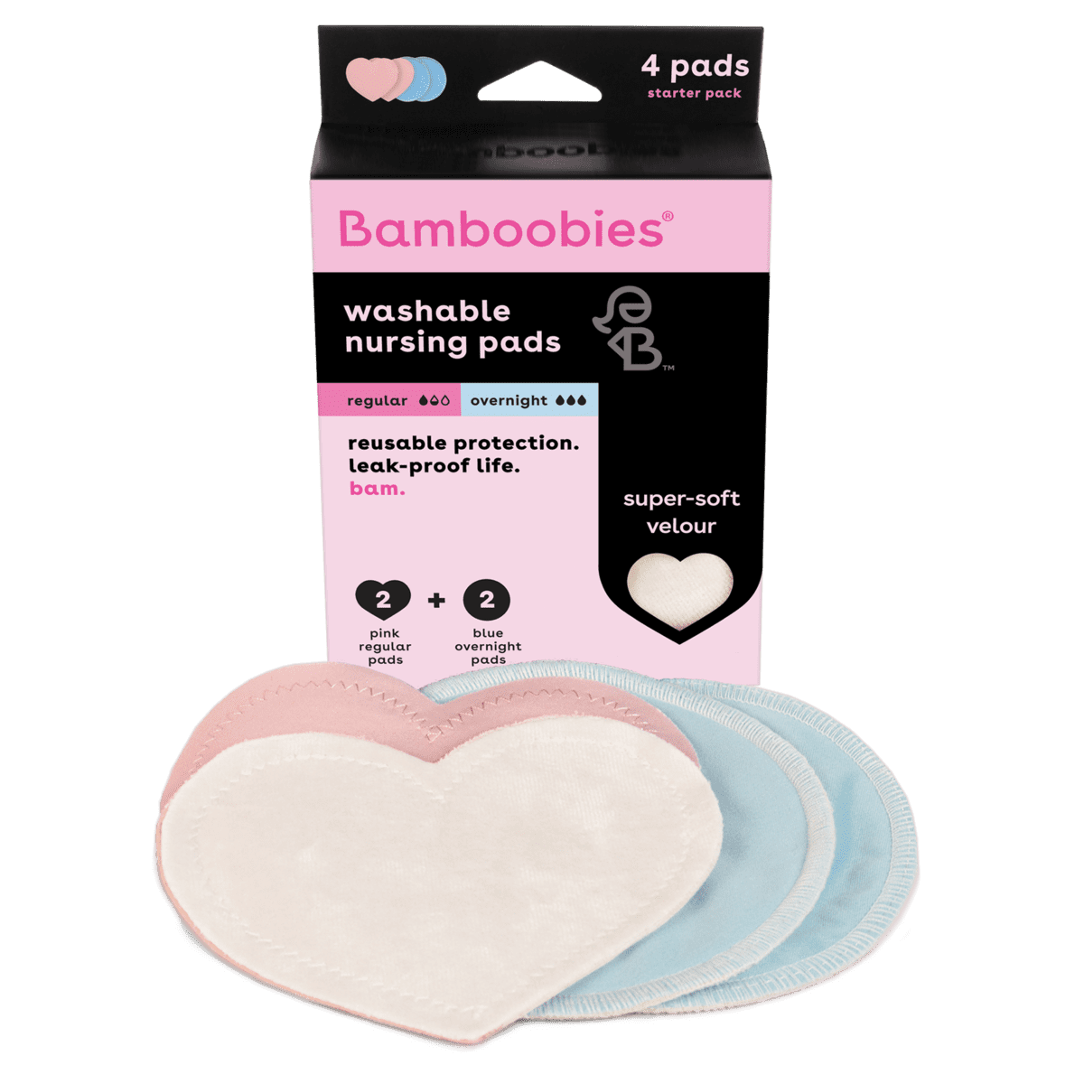 Bamboobies Washable Nursing Pads, Reusable Breast Pads, 2 Pairs