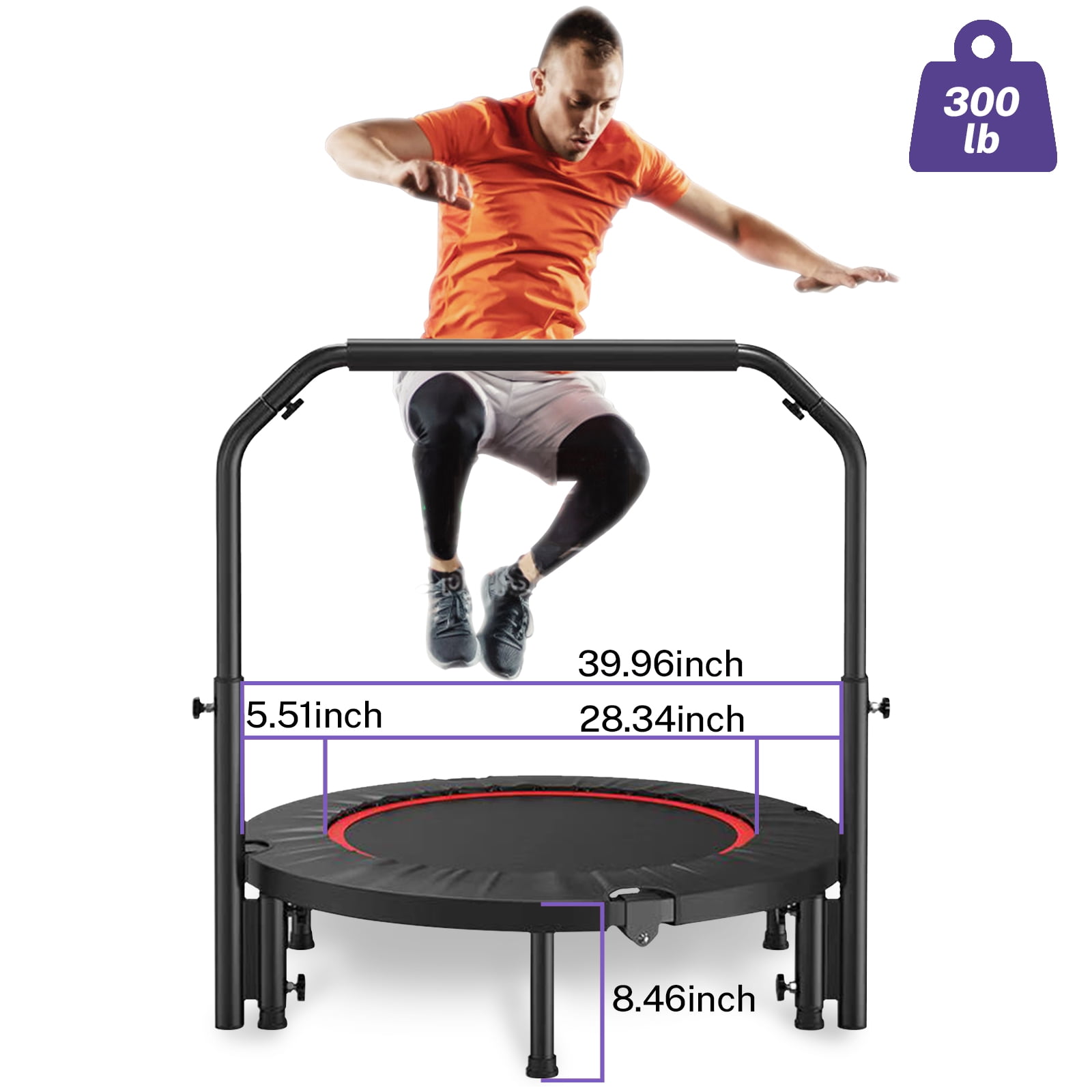 40" Mini Trampoline, Exercise Rebounder Mini Trampoline Adults, Foldable with Adjustable Handle Max Load 330lbs - Walmart.com