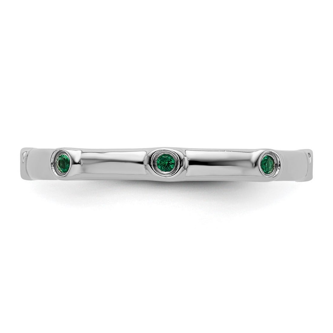 925 Sterling Silver Bezel Polished Stackable Created Emerald Ring Size 7 Stackable Ring for Women