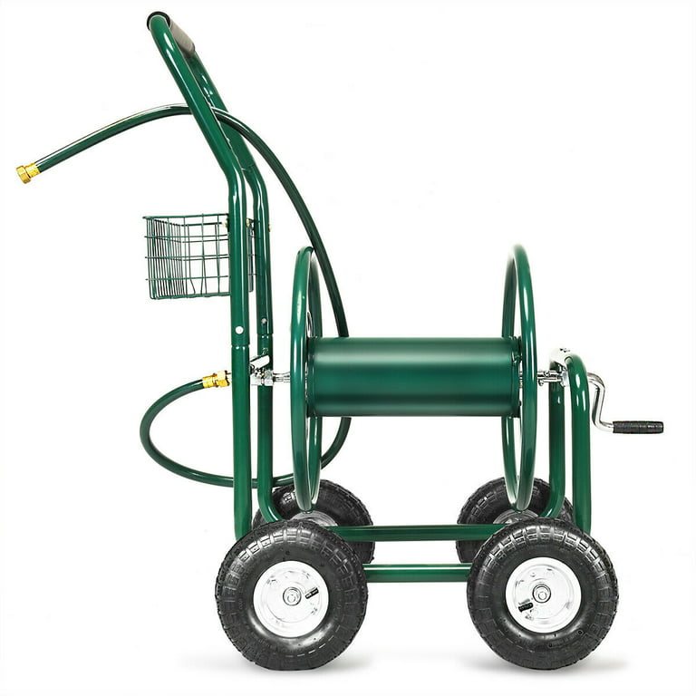 Costway Garden Water Hose Reel Cart 300ft Outdoor Heavy Duty Yard Planting w/Basket - Green