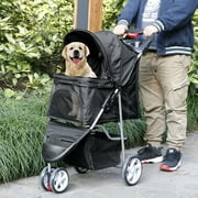 ZENY Three Wheels Pet Stroller, 360 Rotation, Folding Convertible Design, Black