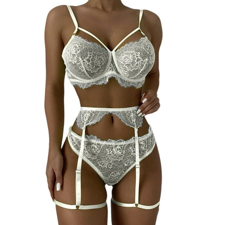 

DYMADE Women Sexy Leg Soop Strap Lace Underwear Babydoll Lingerie Three-piece Set