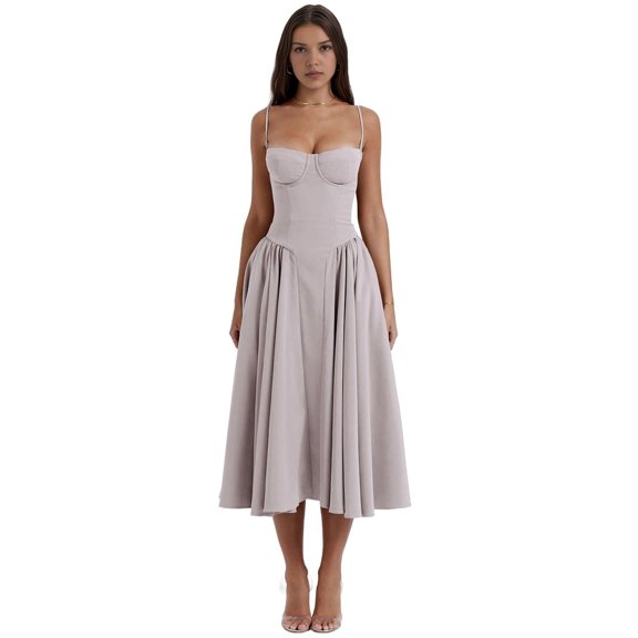 Women'S 2025 Summer Dress Spaghetti Strap Boho Fit Slim Fit Beach Sundress Light Gray S