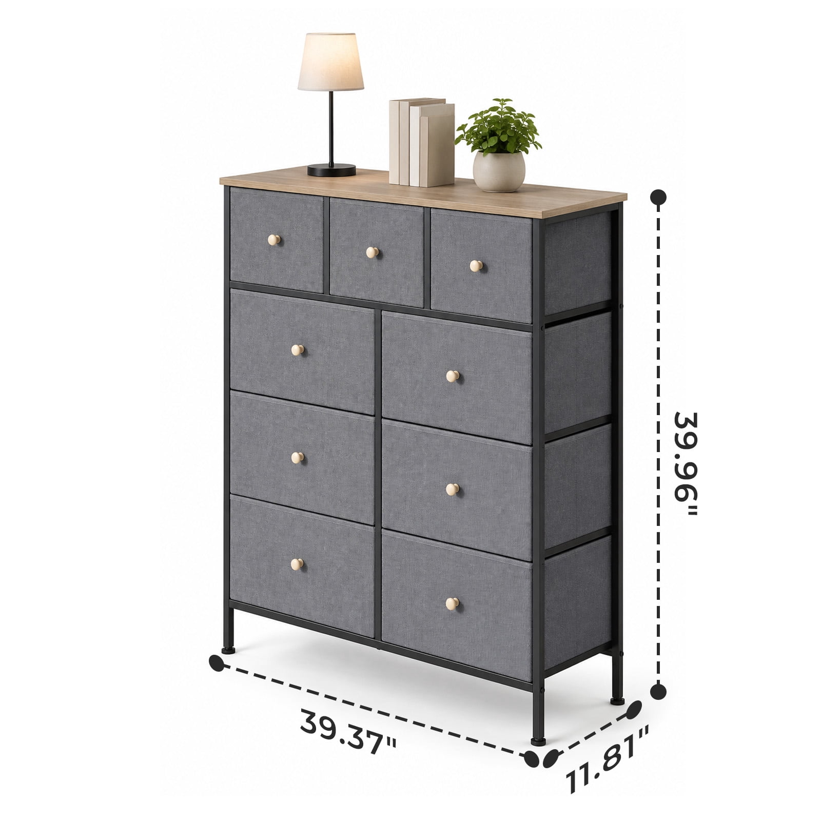 Alvantor 8/9 Drawer Fabric Dresser, Storage Tower for Bedroom and Closet, Chest of Drawers with Sturdy Steel Frame & Wooden Top for Living Room, Entryway