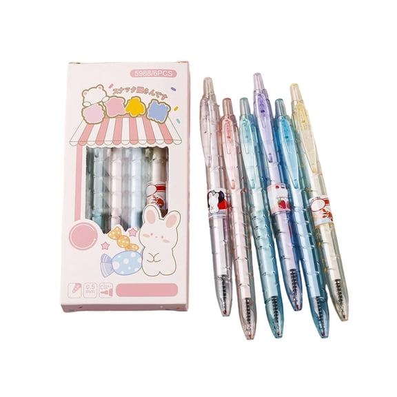 Food Themed Clear Retractable Gel Pens, 0.5mm Quick Dry Black Ink Smooth Writing Pens For Journaling, Cute Snack Stationery Set For Home Office, 6 Pack (Pink, 14.3*7.5*1)