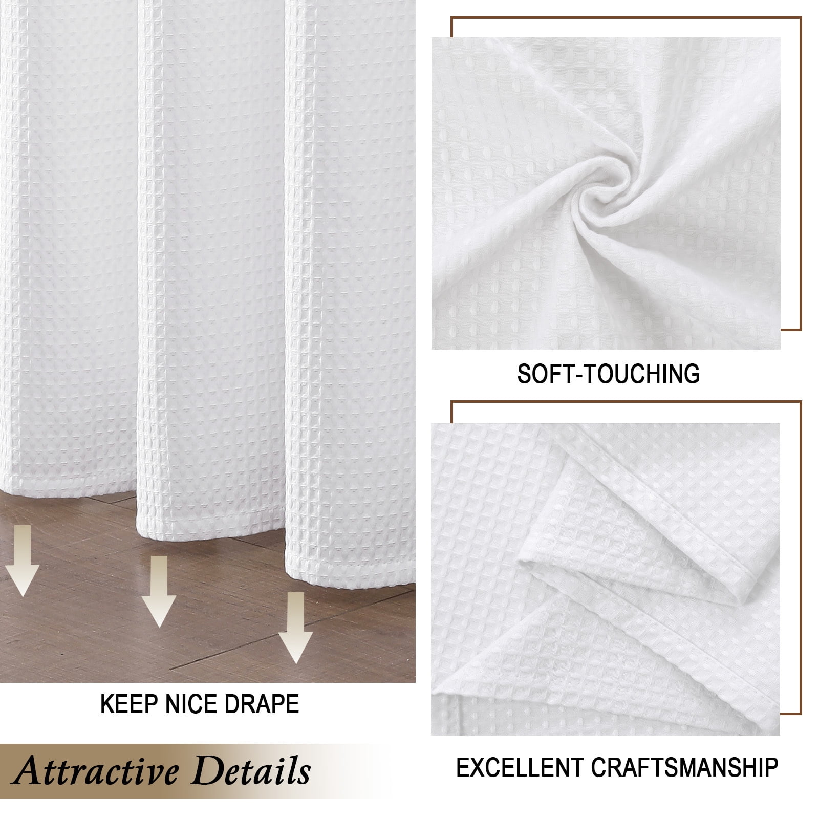 OVZME Extra Long Fabric Shower Curtain - 84 inch Long Waffle Weave Heavy Textured Fabric Bathroom Shower Curtain, Neutral Weighted Hotel Thick Bath Curtains, 72"Wx84"H, White