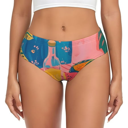 Naloa Colorful Summer Fruit Table Womens No Show Cotton Underwear Mid-High Waisted Soft Ladies Panties Strech Breathable Briefs -Medium