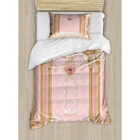 

Ambesonne Pink Duvet Cover Sets Chandelier Ceiling Castle 2-Twin Rose Peach