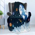 thumbnail image 4 of Outer Space Soft Flannel Fleece Throw Blanket, Elements of the Galaxy Planets Clouds the Moon Rotating, Cozy Plush for Indoor and Outdoor Use, 50" x 60", Dark Petrol Blue White, by Ambesonne, 4 of 5