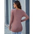 thumbnail image 2 of CALIPESSA Womens Petite Waffle Knit Side Split Solid Tops V Neck Long Sleeve Casual Fall Pullover, 2 of 5