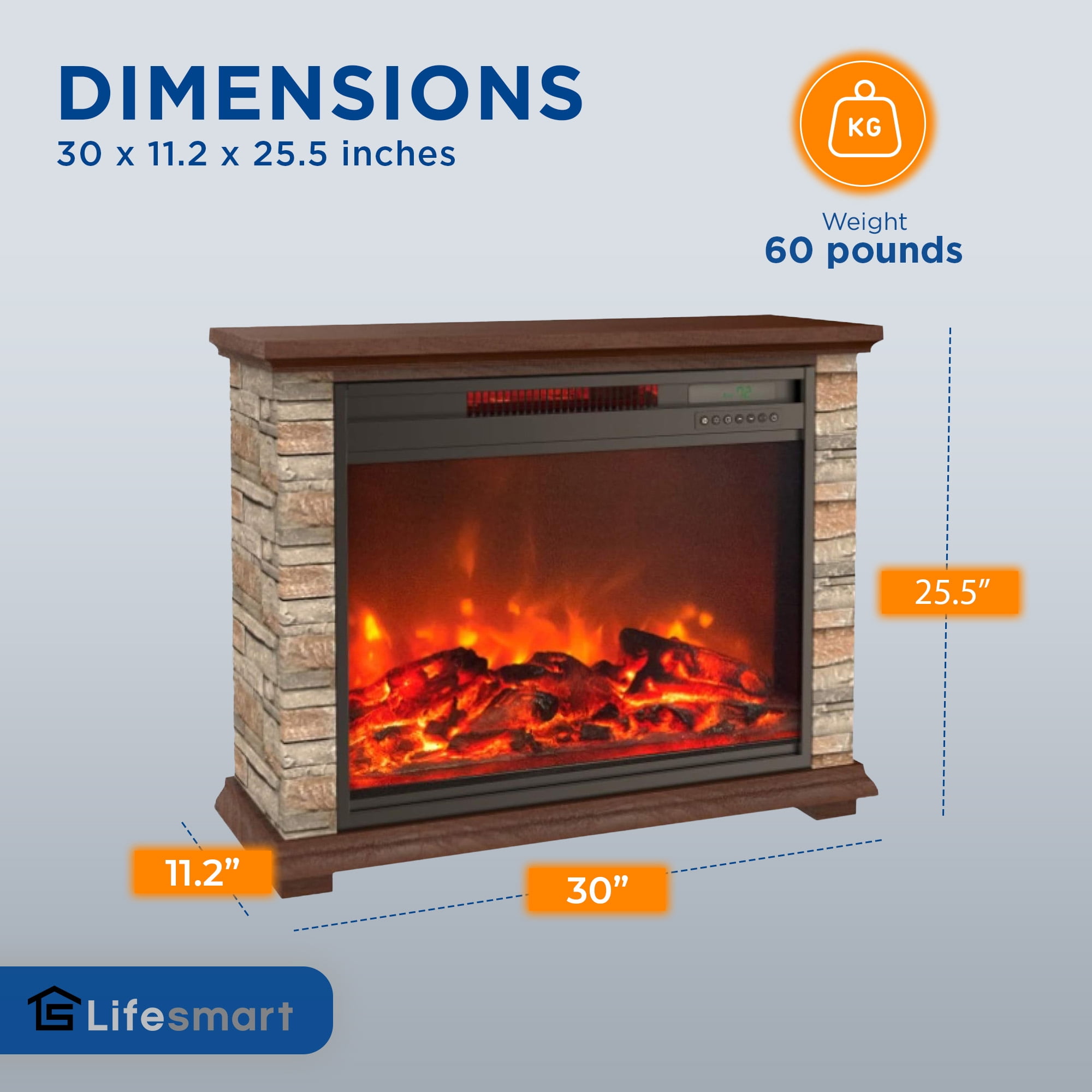 LifeSmart LifePro 1500W Electric Infrared Quartz Indoor Fireplace Heater