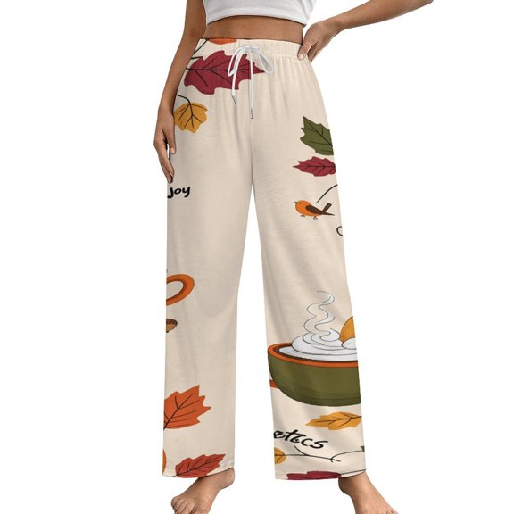 Thanksgiving Pumpkins Fall Leaves Pajama Pants Comfortable Elastic Waist Pajamas Fashion Sleepwear Bottoms Plus Size Homewear