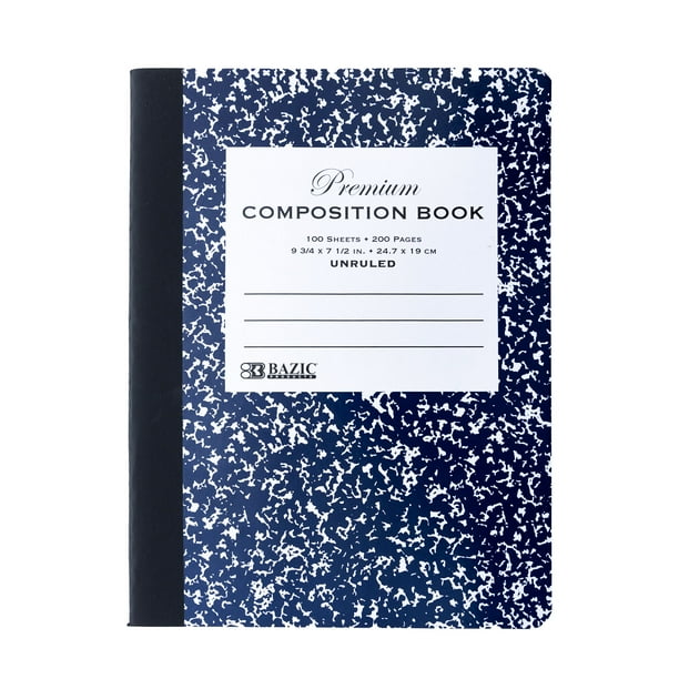 BAZIC Composition Book Blue Marble Unruled Ruled 100 Sheet Notebook, 1