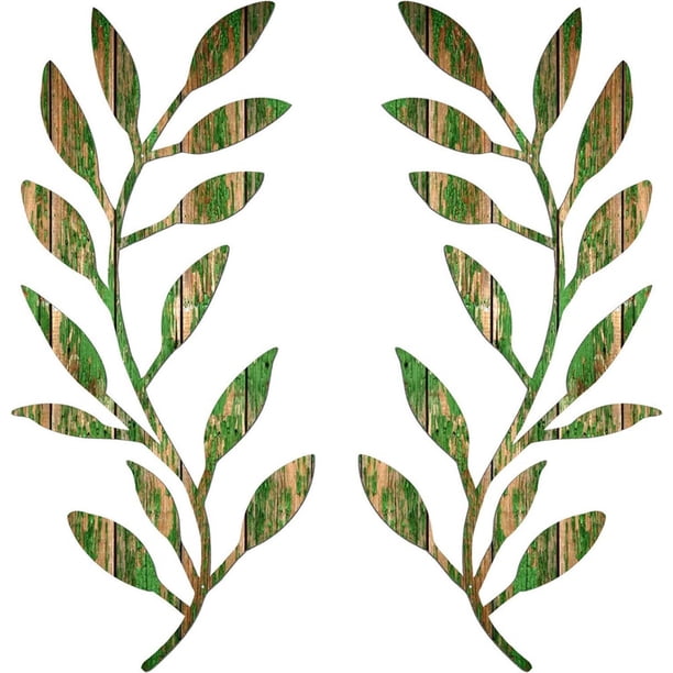 2 uds decoración de pared Metal hoja de árbol entrada estilo moderno vid rama de olivo arte de pared
