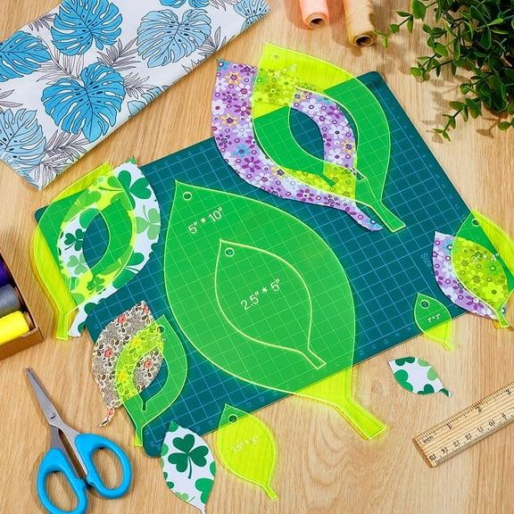 8Pcs 4 Style Acrylic Quilting Template Leaf Template Transparent Light Green Acrylic Sewing Machine Ruler Templates Sewing Templates for Hand Patchwork Cutting Craft