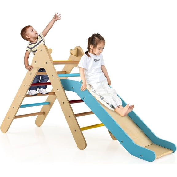 OLAKIDS Toddlers Triangle Climber, 2 in 1 Kids Wood Climbing Toy with Ramp, Ladder, Slide for Gym, Playground, Indoor Baby Climb Play Structure Activity Set for Boys Girls