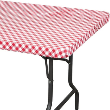 12 Count Bulk Pack Red and White Gingham 30" x 96" Rectangular Stay Put Plastic tablecover