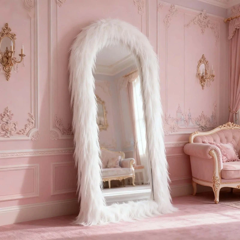 Lumora 32"x 71" Arched Full Length Mirror Large Free Standing Mirror with Fluffy Framed, White