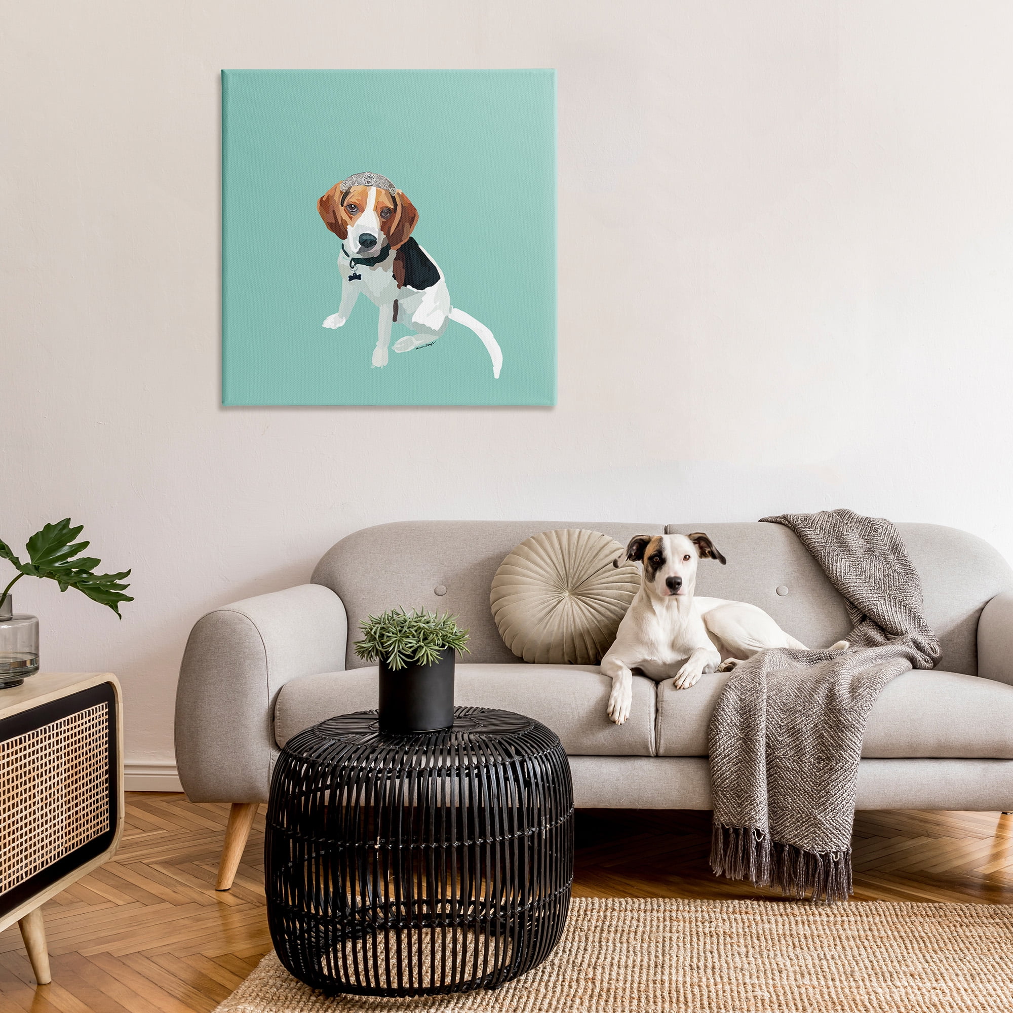 Stupell Industries Beagle with Tiara Animals & Insects Painting Gallery Wrapped Canvas Art Print Wall Art, 36 x 36