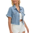 thumbnail image 4 of INSPIRE CHIC Women's Short Sleeve Denim Jacket Button Down Lightweight Ruffle Jean Jacket 2XL Light Blue, 4 of 6