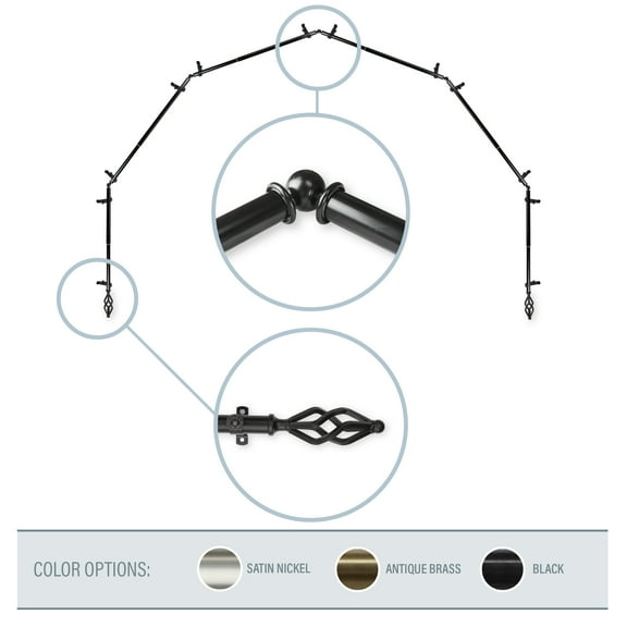 Vinci 13/16" 6-Sided Bay Window Curtain Rod - Black