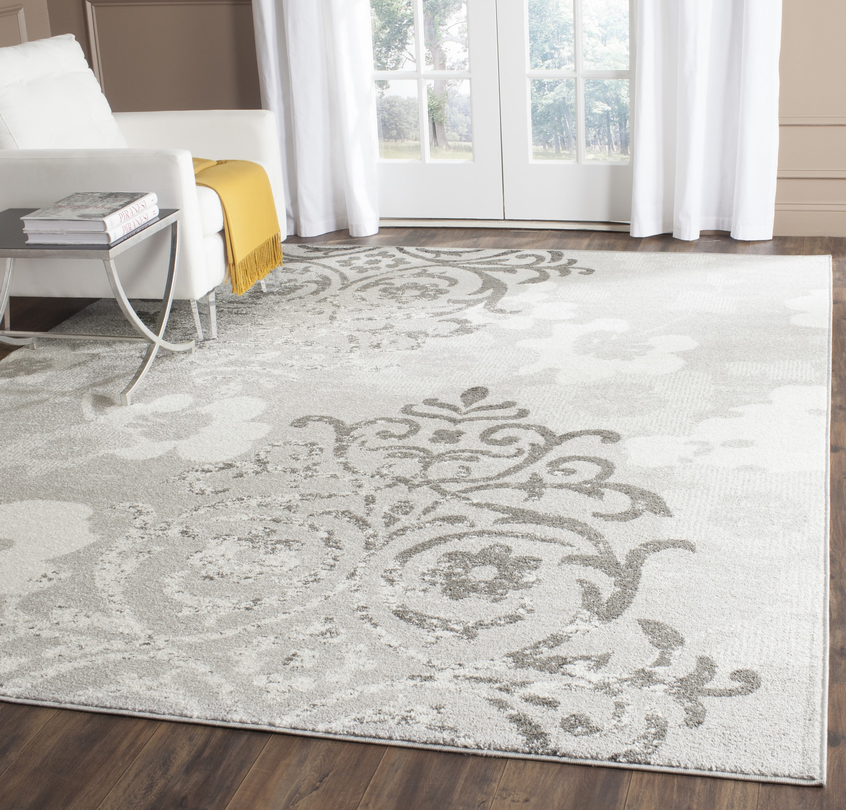 SAFAVIEH Adirondack Hortense Floral Area Rug, Silver/Ivory, 6' x 9'