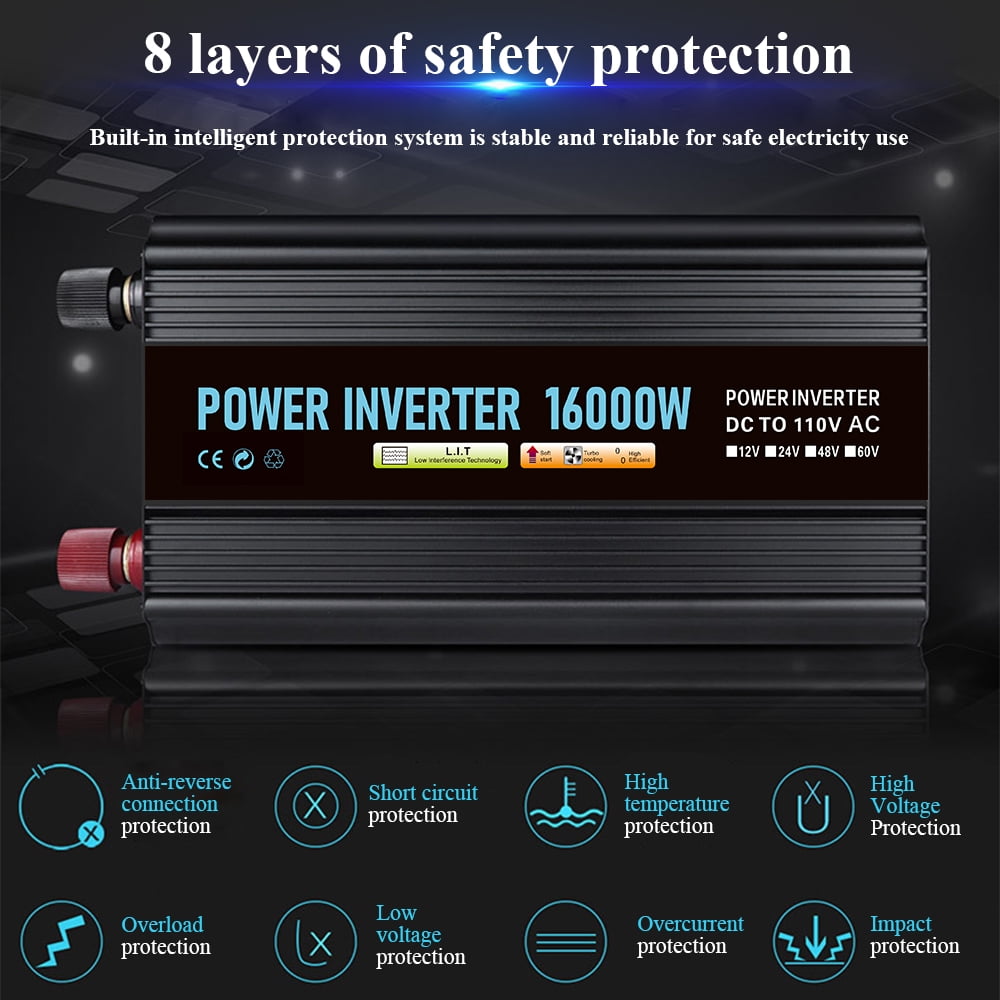 Zeng 12V 8000-Watt Continuous 16000-W Surge Power Inverter with LCD Display for Truck RV