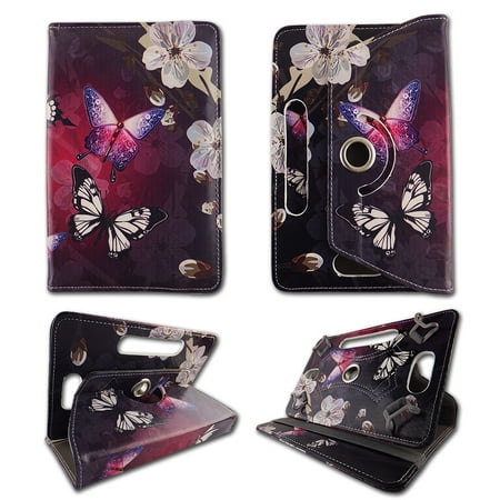 White flower butterfly folio tablet Case for Zeki 7 inch android tablet cases 7 inch Slim fit standing protective rotating universal PU leather standing cover