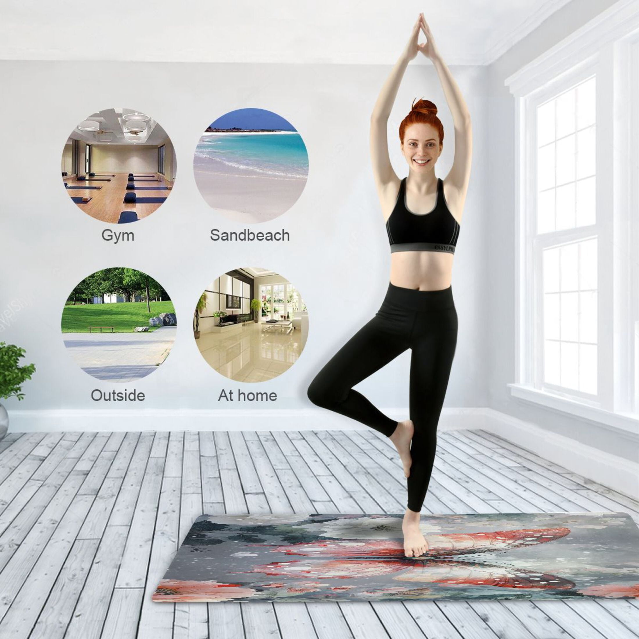 BZSMCE Yoga Mat Women Glowing Butterfly Among Lanterns Fitness Mat