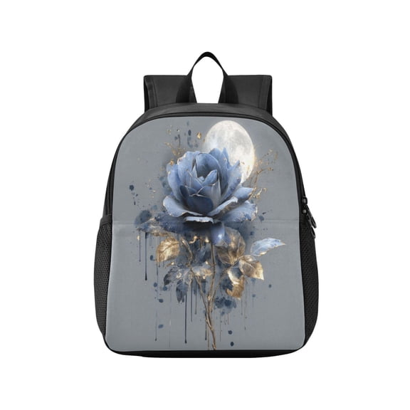 Toddler Backpack Blue Rose with Gold Leaves Waterproof Lightweight Backpack Casual Mini Daypack for Daycare & Travel