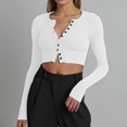 thumbnail image 2 of Timegard Hauts Courts pour Femmes Col en V Boutonné Manches Longues Ajusté Confortable Automne Tee Décontracté Sortie, 2 of 8