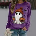 thumbnail image 2 of mgoYE Women Halloween Shirt Halloween Sweatshirts for Women Ghost Pumpkin Long Sleeve Shirt Graphic Tees Fall Pullover Tops(Purple,M), 2 of 7