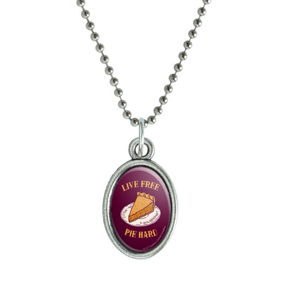 Live Free Pie Hard Funny Humor Antiqued Oval Charm Pendant with Chain