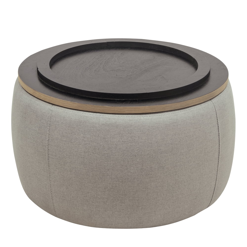 Tcbosik 25.5" Round Ottoman with Storage, End Table with Wood Lid for Home Office Living Room, Light Grey